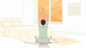 朝のストレッチを続けるための習慣トラッカー。カレンダーに丸をつけて記録する様子